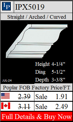 IPX5019 MDF crown 4-1/4" high x 3-3/8" deep