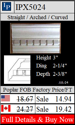 IPX5024 Dentil Crown 3" high x 2-3/8" deep